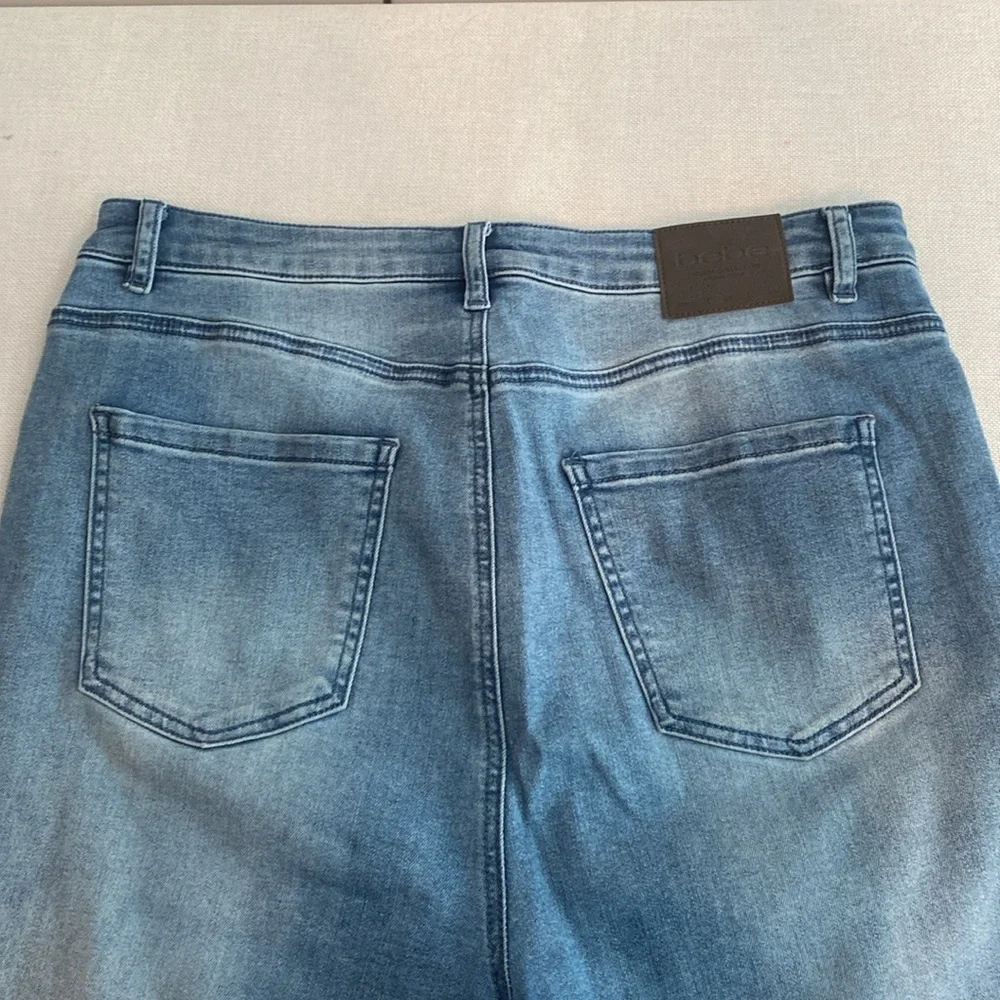 bebe • High Waist Skinny Pearl Detail Ankle Jean - Medium Blue Wash - Picture 8 of 13